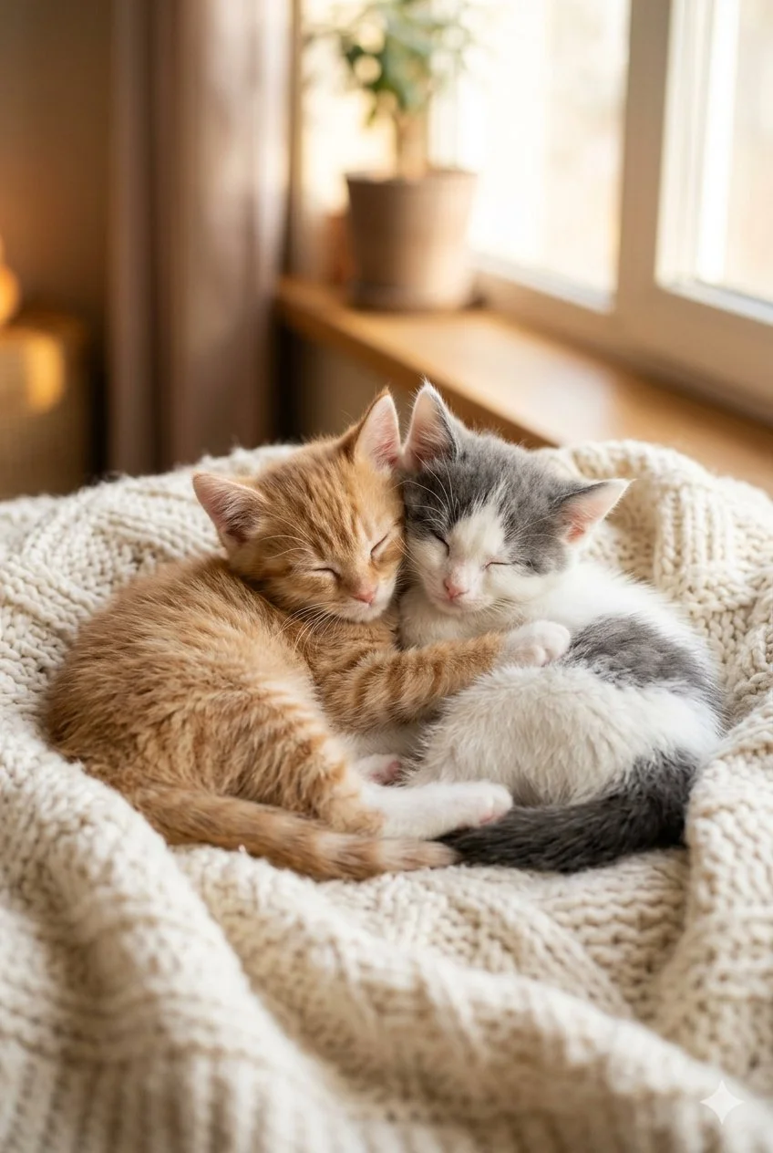 Two kittens cuddling